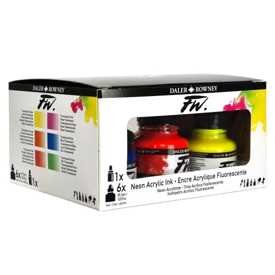 Daler-Rowney FW Acrylic Ink Set 6/Pkg-Neon {3}