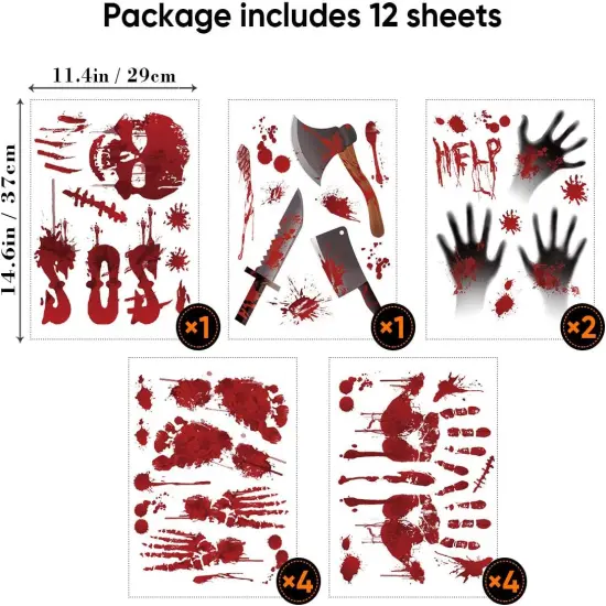 119 PCS Bloody Halloween Decals Decorations {4}
