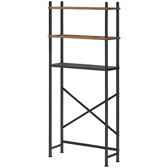 Industrial Metal Wood Style Over the Toilet Freestanding Storage Shelving Unit {1}