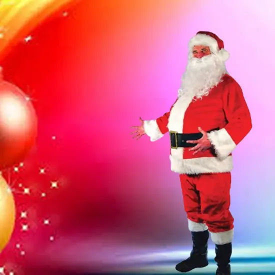 Large Mens Santa Suit Plush Fur Trimmed Jacket, Pants, Hat, Belt and Beard Set {5}