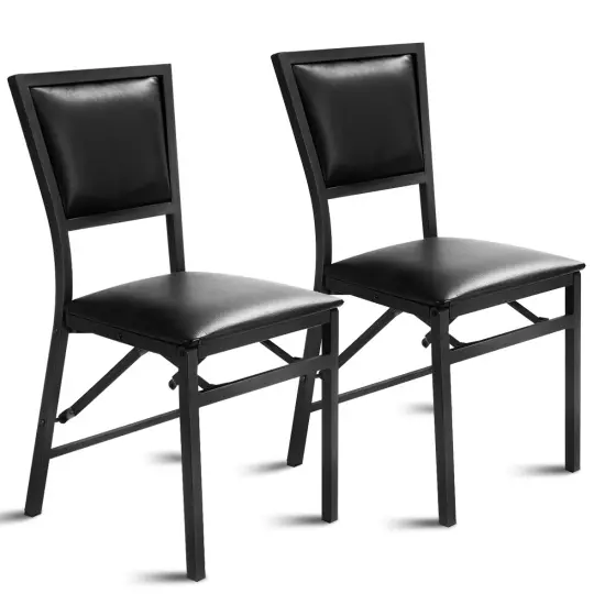 Costway Set of 2 Metal Folding Chair Dining Chairs Home Restaurant Furniture Portable Black {1}