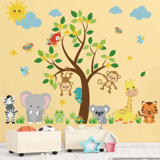 Jungle Animal Wall Stickers Monkey Tree Wall Decals {1}