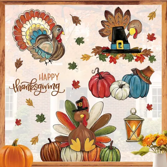 4 Sheets 81PCS Happy Thanksgiving Turkey Window Clings {3}