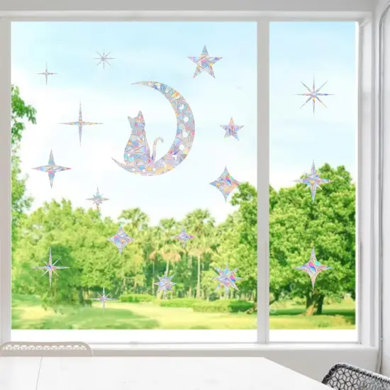 18 Pieces Cat Moon and Star Window Clings - Anti-Collision Decals {2}