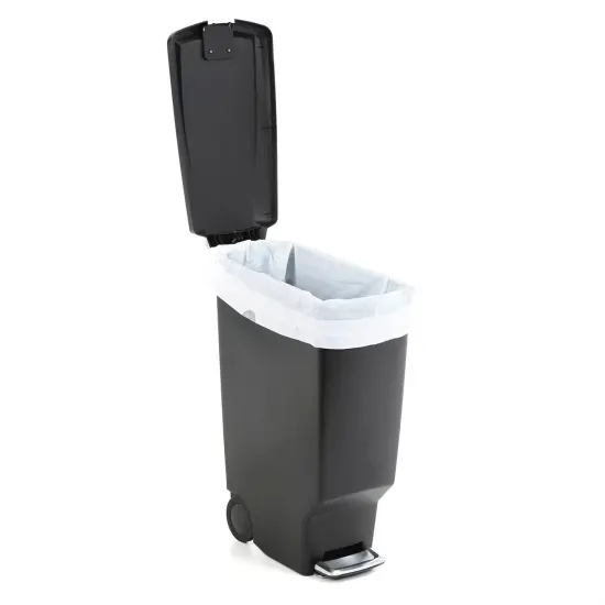 Black Plastic Rectangular Trash Can with Step Pedal, Lock and Slow Close Lid {5}