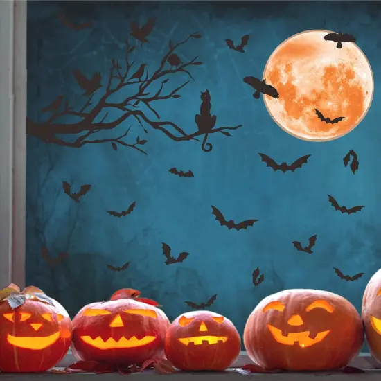Halloween Moon Wall Sticker Decor - Branch Cat {4}