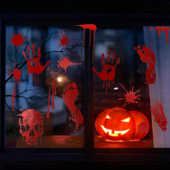 12 Sheets - Halloween Bloody Handprint Footprint Horrible Window Stickers {5}