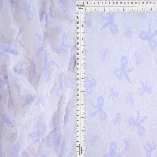 Digital Bow Lace Print Fabric 1 Yard Soft Stretch Lightweight 56/58" Wide IVORY/PINK {6}