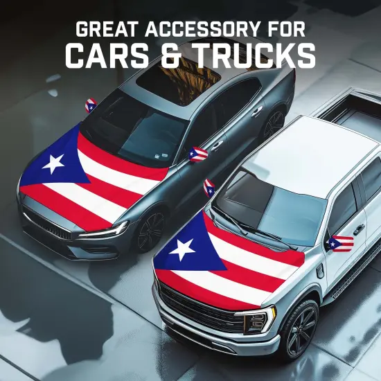 G128 Combo Pack: Puerto Rico PR Car Hood Cover 3.94x5.25 Ft & 2PK Puerto Rico PR Car Side View Mirror Cover 5.9x8.66 In | Both Washable Elastic Weatherproof Polyester | Show Your Enthusiasm and Pride {3}