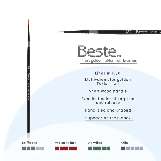 Creative Mark Beste Golden Taklon Liner #10x0 - 3 Pack Artist Paint Brush, Professional Watercolor Brushes, For Acrylic Painting, Short Handle, Sharp Edges, Hand-Tied & Shaped {3}