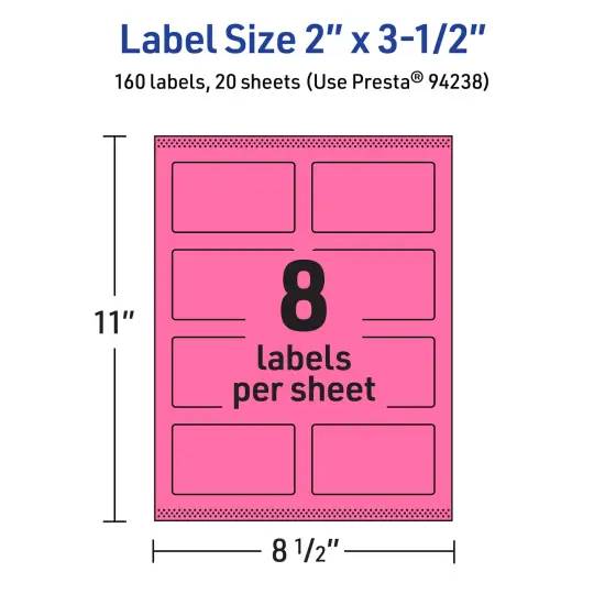Avery Bright Pink Paper Labels, 2" x 3.5" Rectangle {5}