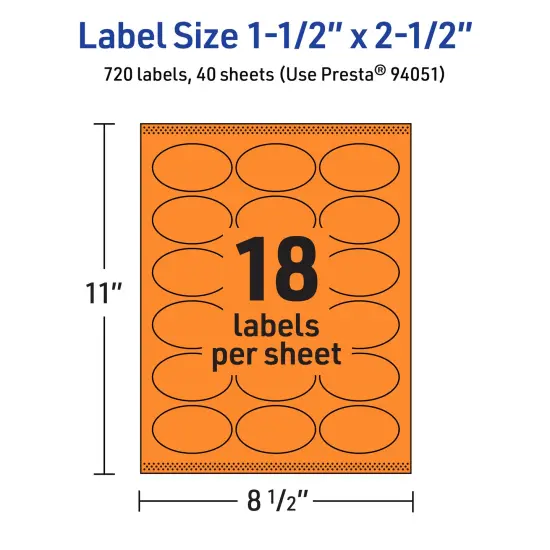 Avery Bright Orange Paper Labels, 1.5" x 2.5" Oval {5}