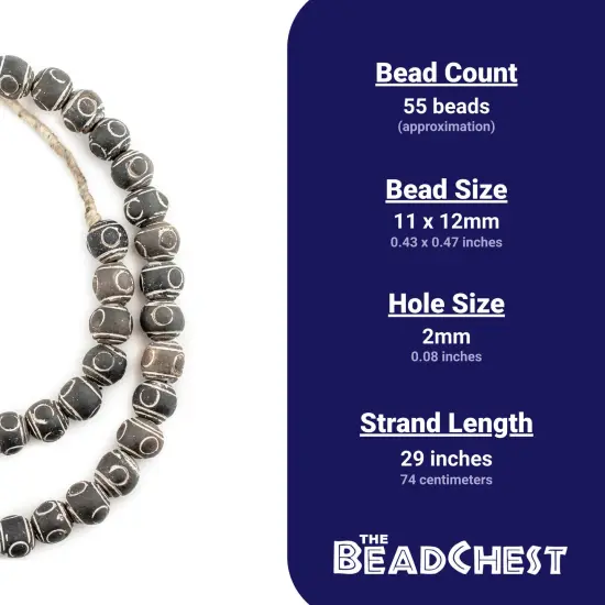 The Bead Chest Black Terracotta Round Mali Clay Beads (12mm) {4}