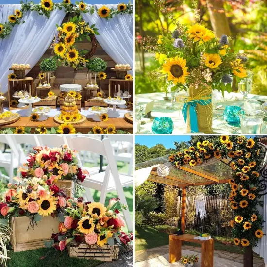 32pcs 3.5" Summer Artificial Sunflowers &ndash; Vibrant Silk Flowers Floral Arrangements {3}