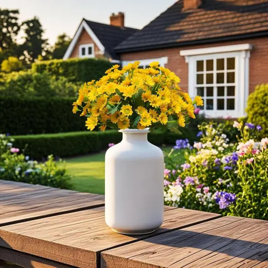 8 Bundles Summer Bouquets Artificial Sunflowers & Daisies &ndash; UV Resistant Silk Flowers for Patio, Porch & Garden Decor (Yellow) {3}