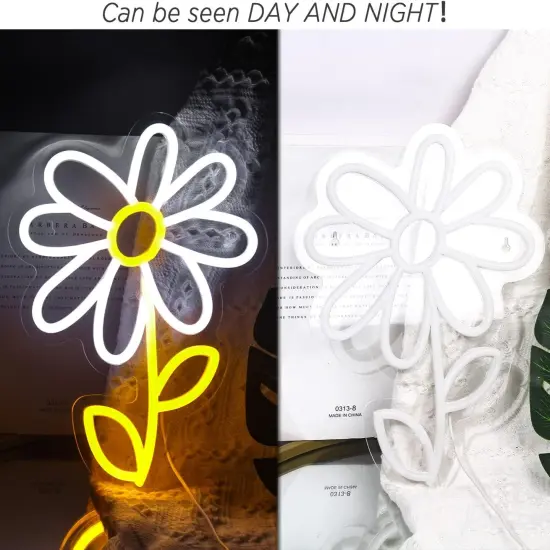 Summer Daisy Flower Neon Sign &ndash; White & Gold LED Light for Bedroom & Party Decor (USB Powered) {3}