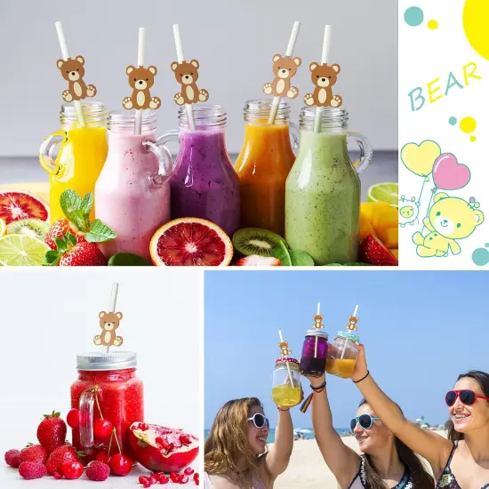 100 Pcs Bear Paper Straws Little Cutie Snowflake Disposable Drinking Paper Straws for Little Cutie Baby Shower Decorations Supplies Birthday Party Decorations, 0.24 x 7.76 Inch(Bear) {5}