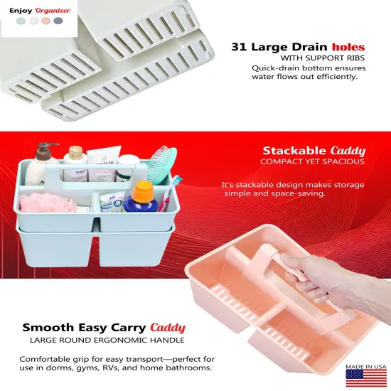 Enjoy Organizer | Shower Caddy Organizer with Handle, 3 Compartments, Portable Storage Bin for Bathroom, Dorm, Gym -Made In USA {10}
