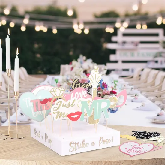 60PCs Pastel Themed Wedding Photo Booth Props - Pre-Assembled - Elegant Wedding & Reception Party Props - Funny Props - Real Glitter - Bridal PhotoBooth {4}