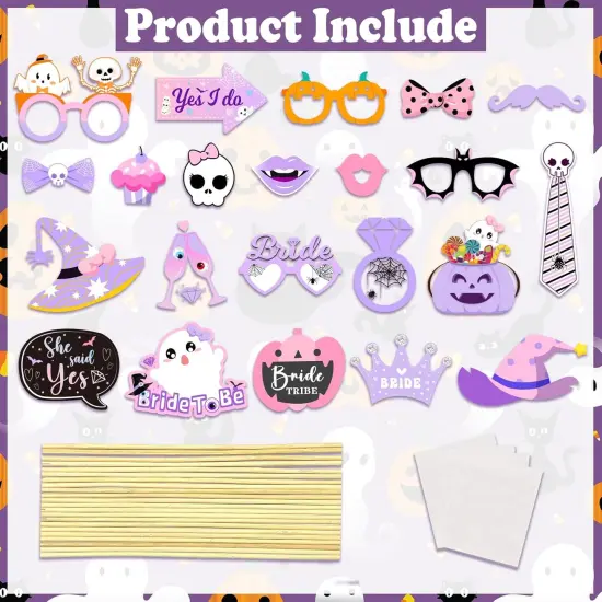 22 Pcs Halloween Bachelorette Party Photo Booth Props Kit-Bride Tribe Party Decorations, She Said Yes Bachelorette Party Photo Booth Props {3}