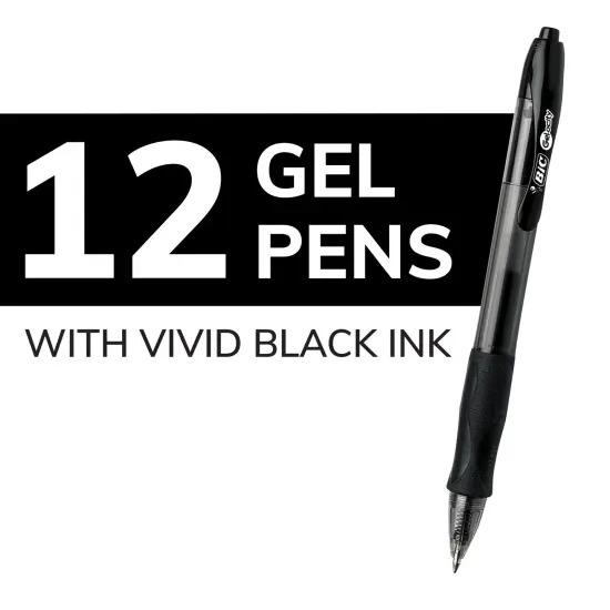 BIC Gelocity Original Black Gel Pens, Medium Point (0.7mm), 12-Count Pack, Retractable Gel Pens with Comfortable Grip {3}