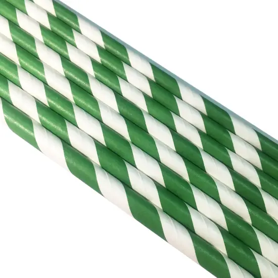 Forest Green Striped Paper Straws, Premium [100 Pack] Disposable Green And White Striped Paper Drinking Straws for Christmas Spring Party Supply {5}