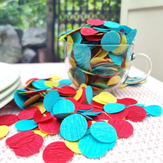 Carnival Circus Table Confetti Red Yellow and Blue 1 inch Crepe Paper Dots Table Scatter Confetti for Birthday Paw Party Decorations 1000 Pcs {3}