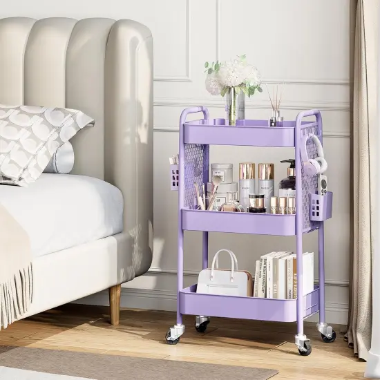 3 Tier Rolling Cart Storage Organizer - Purple {2}