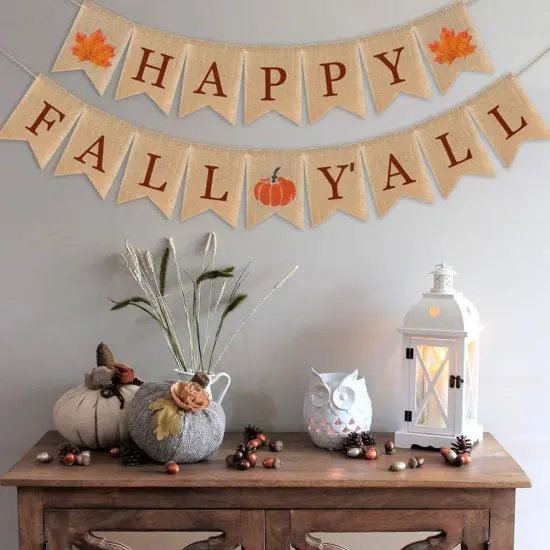 Happy Fall Yall Burlap Banner for Fireplace Thanksgiving {5}