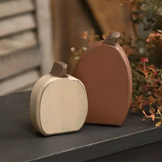 Rustic Wooden Pumpkin Decor Set Chunky Primitive Fall Shelf Sitters - Set 2 {2}