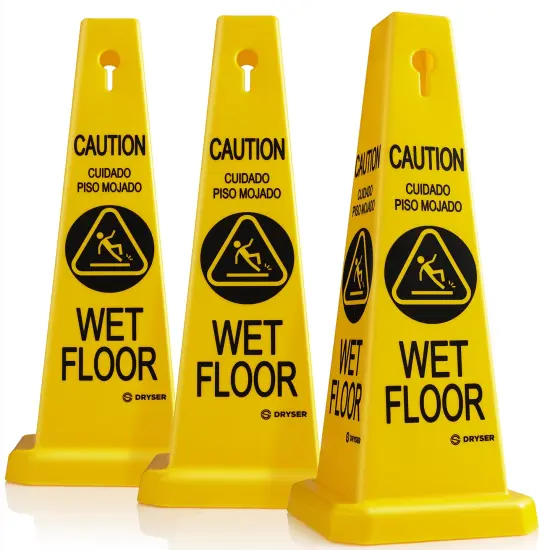 Dryser 3-Pack 26" Caution Wet Floor Cones - Yellow English/Spanish Warnings {1}