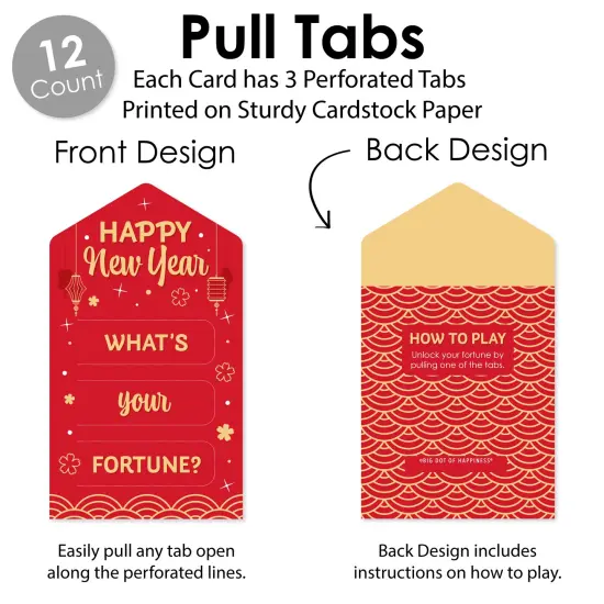 Big Dot of Happiness Lunar New Year - Game Pickle Cards - Fortune Pull Tabs - Set of 12 {4}