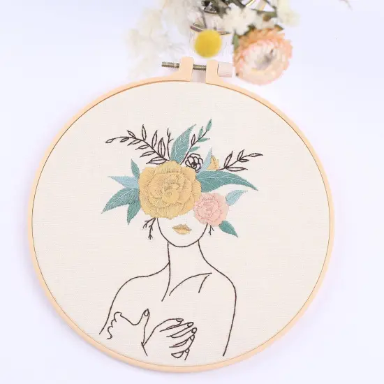 REEWISLY 4 pcs of Embroidery Starter kit with Patterns and Instructions, DIY Adult Beginner Cross Stitch Kits, Including 2 Plastic Embroidery Rings, 1 Pair of Scissors, Colored Threads and Needles {2}