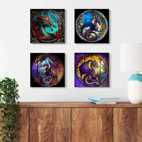 15.7x15.7inch - 4pcs Adult Paint by Number Kits(Dragon) {3}