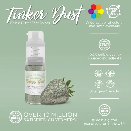 Bakell - Silver Sage Tinker Dust Edible Glitter (4g, 1x Spray Pump) for Food, Desserts, and Beverages! {2}