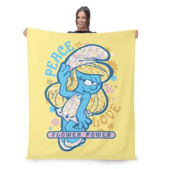 Smurfs Silk Touch Sherpa Throw Blanket Peace Love {2}