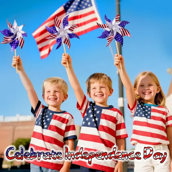 Reflective Patriotic Pinwheels 4th of July Decorations 12 Pack Red White and Blue {5}