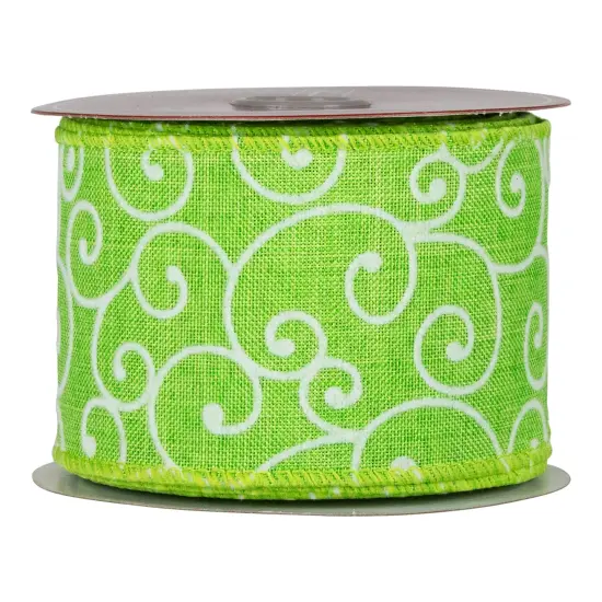Northlight Swirl Wired Spring Craft Ribbon - 2.5" x 10 Yards - Green and White {4}