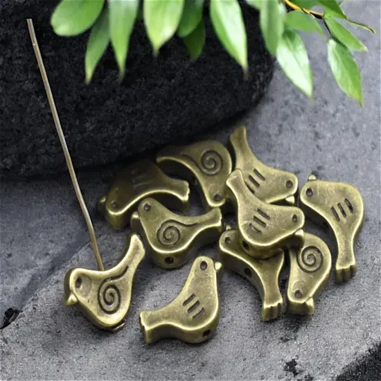 *50* 9x15mm Antique Bronze Bird Beads {2}