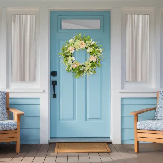 Northlight Hydrangea and Fern Spring Floral Berry Artificial Wreath - 28" - Pink Green {4}