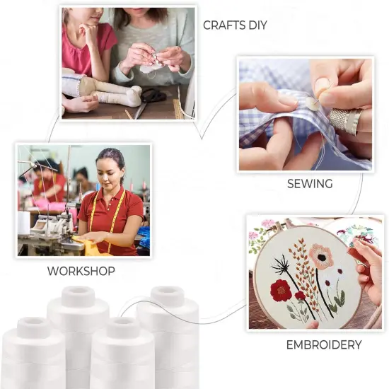 Serger Thread Cones 4 Pack of 3000 Yards Each, All Purpose White Sewing Thread, Polyester Thread 40S/2 White Thread for Sewing Serger&Overlock, Quilting, Piecing, Sewing Machine {4}