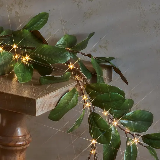 Faux Magnolia Garland with Lights 6FT Battery {2}
