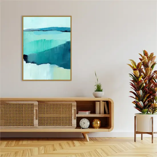 Cyan Reflections II by Annie Warren Framed Canvas Wall Art {5}