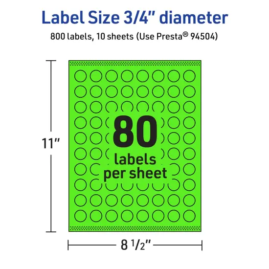 Avery Neon Green Paper Labels, 0.75" Diameter Round {5}