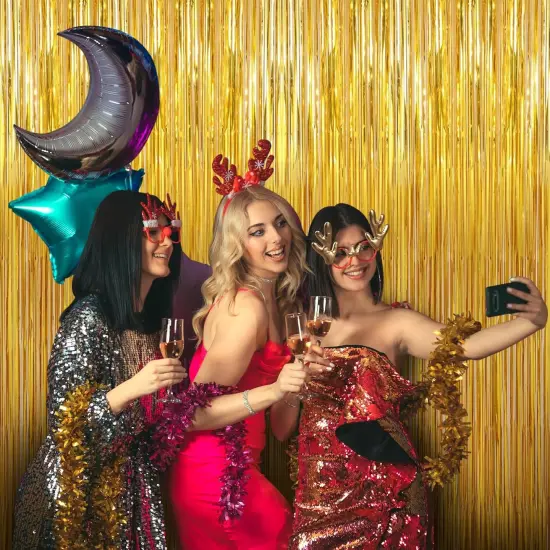 Birthday Party Decorations: 3 Pack 3.3 x 9.9 ft Gold Foil Fringe Curtains Party Supplies, Tinsel Curtain Backdrop for Parties/Birthday/Photo Booth {5}
