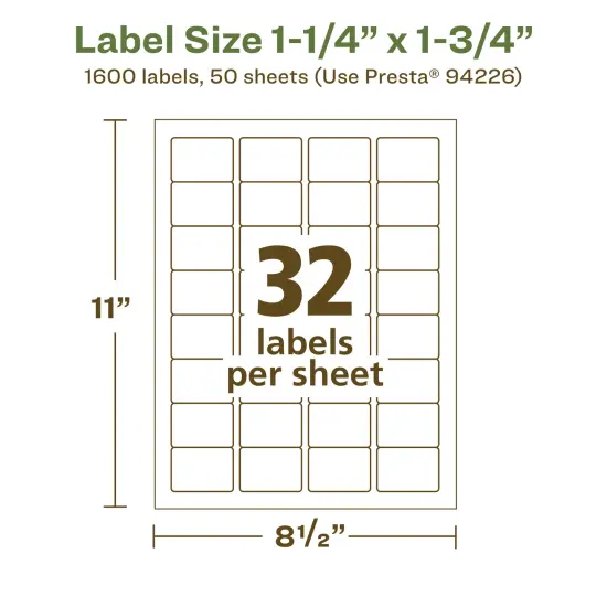 Avery Recycled Matte White Labels,1-1/4" x 1-3/4" Rectangle {5}