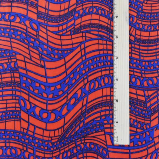 Orange-Blue Modern Abstract Printed Rayon Challis Woven Fabric By the Yard {4}