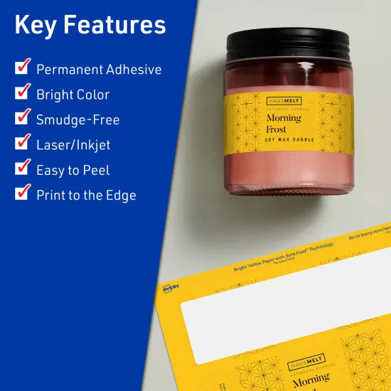 Avery Bright Yellow Paper Labels, 1.5" x 7.5" Rectangle {2}