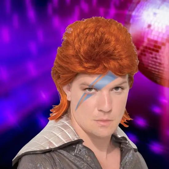 Orange David Bowie Rock Star Adult Costume Wig {4}