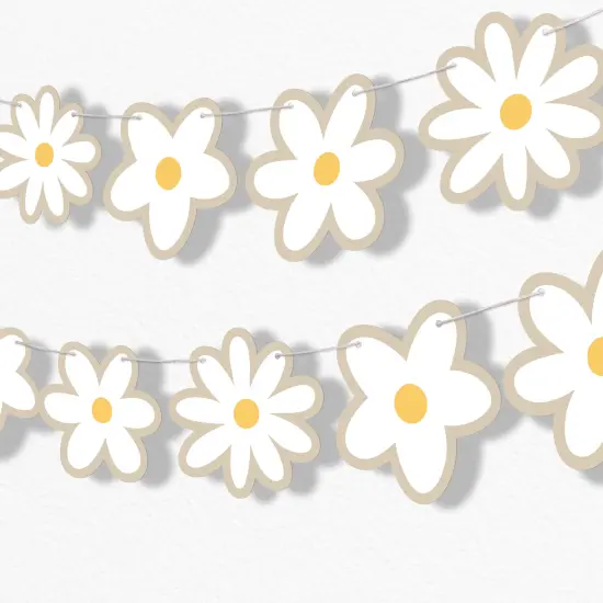 Big Dot of Happiness Tan Daisy Flowers Garland Banner, Boho Hanging Decorations, Groovy Floral Party Banner, 30 Feet of Cord, 15 Double-Sided Daisies {1}